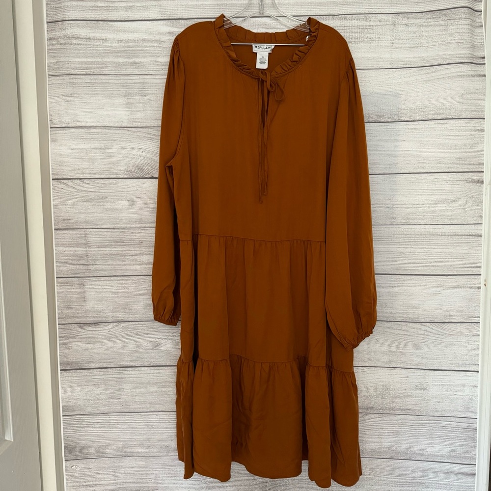 For The Republic Breezy Tiered Dress drawstring neckline keyhole, long sleeve XL